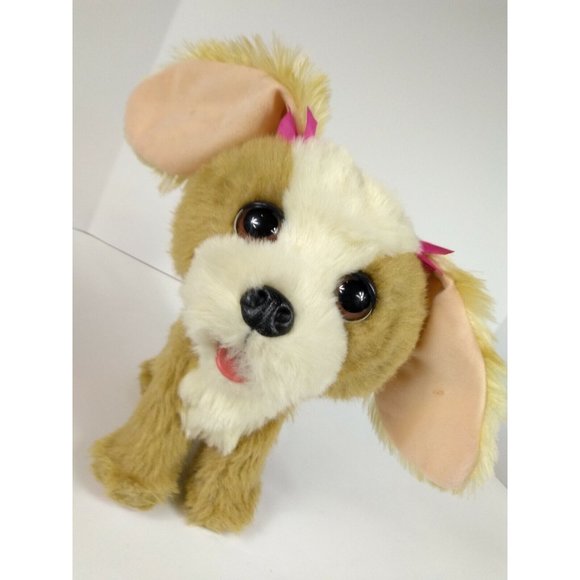 FRF PUPPY DOG BARKS, WALKS & PANTS BROWN & WHITE BIG EYES 9" PUPPY DOG Pink Bows - Picture 1 of 12